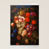 A festoon of fruit hanging from a blue ribbon 1670 still life portrait painting by Cornelis de Heem Stationery Card