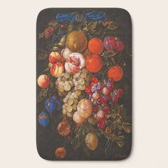 A festoon of fruit hanging from a blue ribbon 1670 still life portrait painting by Cornelis de Heem Bath Mat