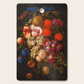 A festoon of fruit hanging from a blue ribbon 1670 still life portrait painting by Cornelis de Heem Cutting Board