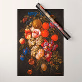 A festoon of fruit hanging from a blue ribbon 1670 still life portrait painting by Cornelis de Heem Wrapping Paper