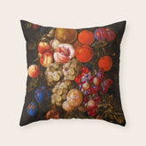 A festoon of fruit hanging from a blue ribbon 1670 still life portrait painting by Cornelis de Heem Throw Pillow