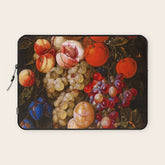 A festoon of fruit hanging from a blue ribbon 1670 still life portrait painting by Cornelis de Heem Laptop Sleeve