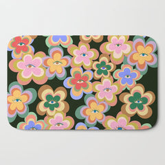 70s Evil Eye Flower Pattern in dark green Bath Mat