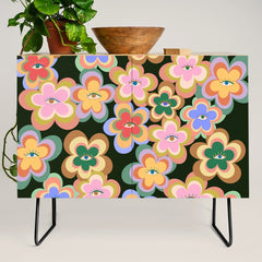 70s Evil Eye Flower Pattern in dark green Credenza