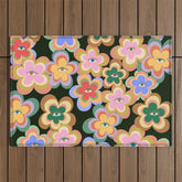70s Evil Eye Flower Pattern in dark green Outdoor Rug