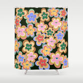 70s Evil Eye Flower Pattern in dark green Shower Curtain