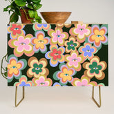 70s Evil Eye Flower Pattern in dark green Credenza