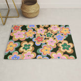 70s Evil Eye Flower Pattern in dark green Rug