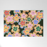 70s Evil Eye Flower Pattern in dark green Welcome Mat