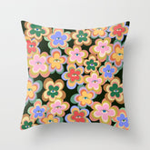 70s Evil Eye Flower Pattern in dark green Throw Pillow