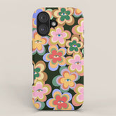 70s Evil Eye Flower Pattern in dark green iPhone Case