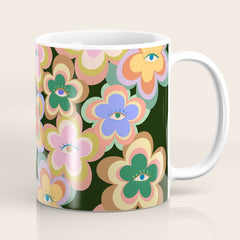 70s Evil Eye Flower Pattern in dark green Coffee Mug