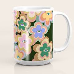 70s Evil Eye Flower Pattern in dark green Coffee Mug