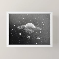 "Saturn's Moons" Outer Space Original Art, Planets, Galaxy Wall Decor Mini Art Print