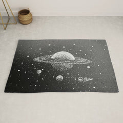 "Saturn's Moons" Outer Space Original Art, Planets, Galaxy Wall Decor Rug