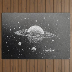 "Saturn's Moons" Outer Space Original Art, Planets, Galaxy Wall Decor Outdoor Rug