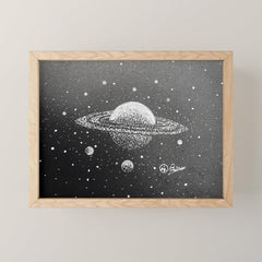 "Saturn's Moons" Outer Space Original Art, Planets, Galaxy Wall Decor Mini Art Print