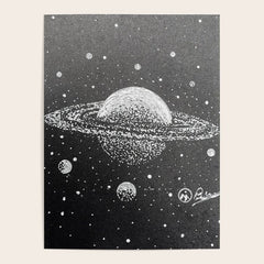 "Saturn's Moons" Outer Space Original Art, Planets, Galaxy Wall Decor Poster