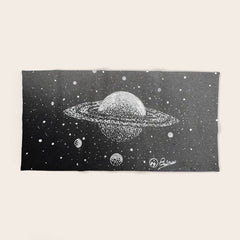 "Saturn's Moons" Outer Space Original Art, Planets, Galaxy Wall Decor Bath Towel