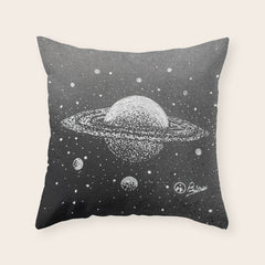 "Saturn's Moons" Outer Space Original Art, Planets, Galaxy Wall Decor Throw Pillow