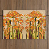 70s, Orange California poppies, mid century, 70s retro, flowers Outdoor Rug
