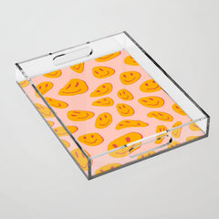 70s retro yellow smile face illustration Acrylic Tray