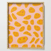 70s retro yellow smile face illustration Serving Tray
