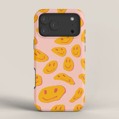 70s retro yellow smile face illustration iPhone Case