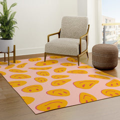 70s retro yellow smile face illustration Rug