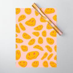 70s retro yellow smile face illustration Wrapping Paper