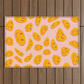 70s retro yellow smile face illustration Outdoor Rug