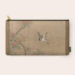 16th Century Japanese Bird and Peony Edo Era Painting Carry All Pouch