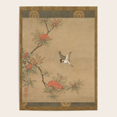 16th Century Japanese Bird and Peony Edo Era Painting Poster