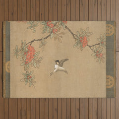 16th Century Japanese Bird and Peony Edo Era Painting Outdoor Rug