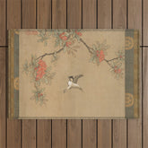 16th Century Japanese Bird and Peony Edo Era Painting Outdoor Rug