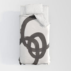 And I Op' Minimalist Ink Line Drawing Abstract Black Brush Strokes Modern Funky Maze by Ejaaz Haniff Duvet Cover