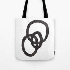 And I Op' Minimalist Ink Line Drawing Abstract Black Brush Strokes Modern Funky Maze by Ejaaz Haniff Tote Bag