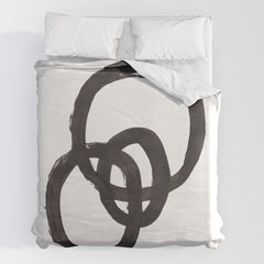 And I Op' Minimalist Ink Line Drawing Abstract Black Brush Strokes Modern Funky Maze by Ejaaz Haniff Duvet Cover
