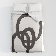 And I Op' Minimalist Ink Line Drawing Abstract Black Brush Strokes Modern Funky Maze by Ejaaz Haniff Duvet Cover