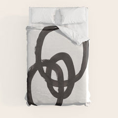 And I Op' Minimalist Ink Line Drawing Abstract Black Brush Strokes Modern Funky Maze by Ejaaz Haniff Duvet Cover