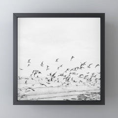 "Seagulls" | Coastal black and white photo | Film photography | Beach - square Mini Art Print