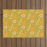 70s groovy retro floral pattern orange brown green handdrawn by surfy birdy Outdoor Rug