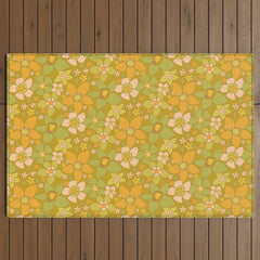 70s groovy retro floral pattern orange brown green handdrawn by surfy birdy Outdoor Rug