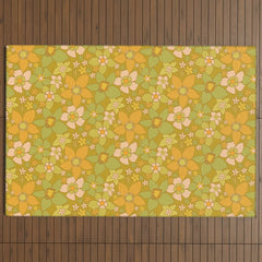 70s groovy retro floral pattern orange brown green handdrawn by surfy birdy Outdoor Rug