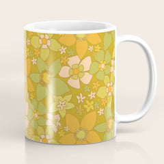 70s groovy retro floral pattern orange brown green handdrawn by surfy birdy Coffee Mug