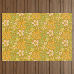 70s groovy retro floral pattern orange brown green handdrawn by surfy birdy Outdoor Rug