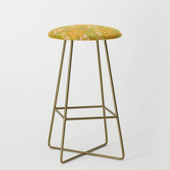 70s groovy retro floral pattern orange brown green handdrawn by surfy birdy Stool