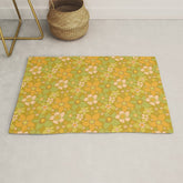 70s groovy retro floral pattern orange brown green handdrawn by surfy birdy Rug