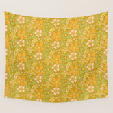 70s groovy retro floral pattern orange brown green handdrawn by surfy birdy Wall Tapestry