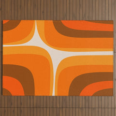 70s Retro Groove Minimalist Mid Century Modern Abstract in 1970s Brown and Orange Outdoor Rug